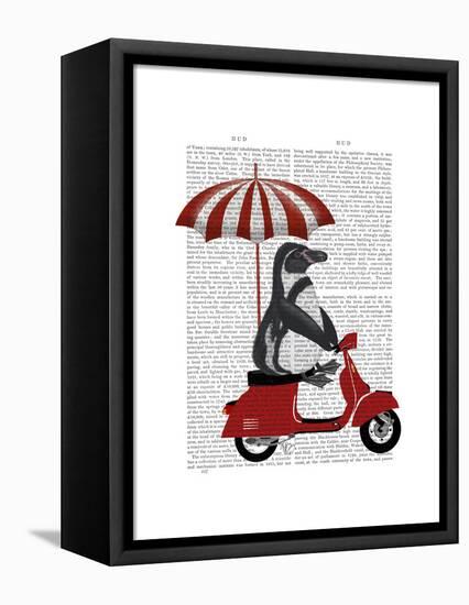 Penguin On Red Moped-Fab Funky-Framed Stretched Canvas