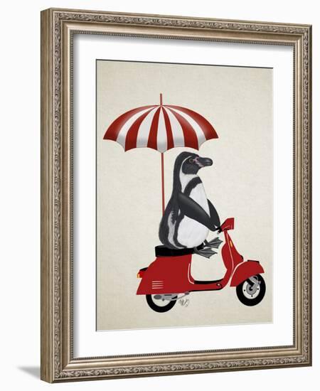 Penguin On Red Moped-Fab Funky-Framed Art Print