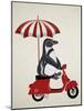 Penguin On Red Moped-Fab Funky-Mounted Art Print