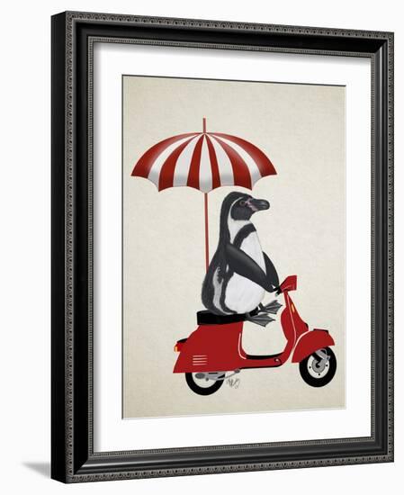 Penguin On Red Moped-Fab Funky-Framed Art Print