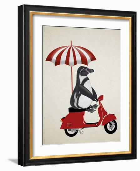 Penguin On Red Moped-Fab Funky-Framed Art Print