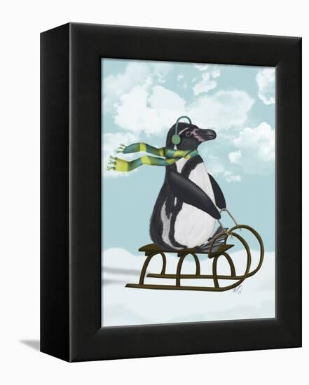 Penguin On Sled-Fab Funky-Framed Stretched Canvas