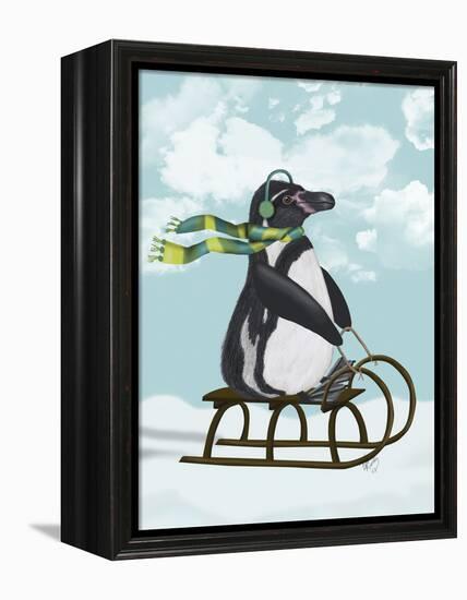 Penguin On Sled-Fab Funky-Framed Stretched Canvas