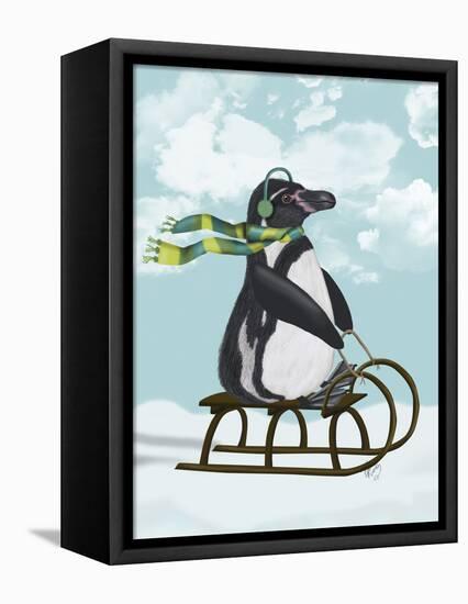 Penguin On Sled-Fab Funky-Framed Stretched Canvas