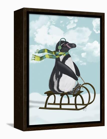 Penguin On Sled-Fab Funky-Framed Stretched Canvas