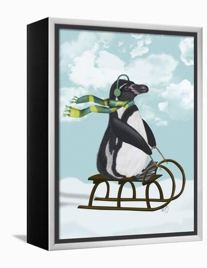 Penguin On Sled-Fab Funky-Framed Stretched Canvas