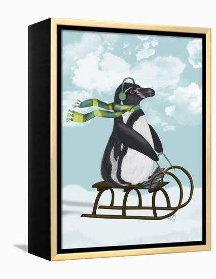 Penguin On Sled-Fab Funky-Framed Stretched Canvas