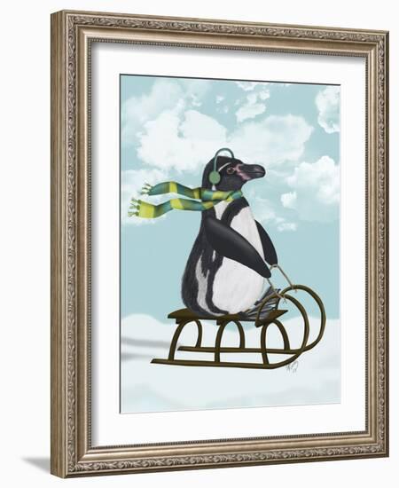 Penguin On Sled-Fab Funky-Framed Art Print