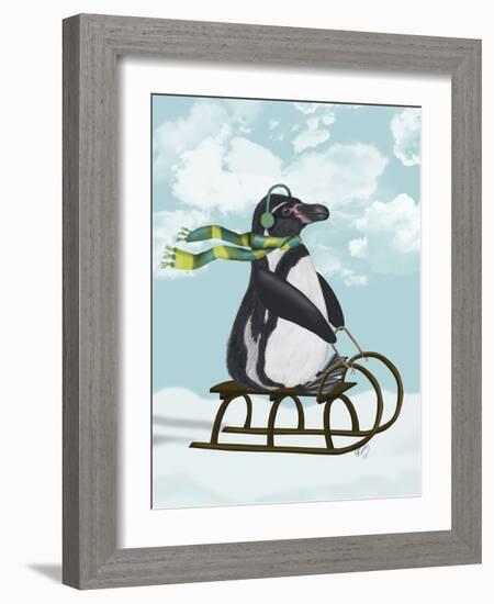 Penguin On Sled-Fab Funky-Framed Art Print