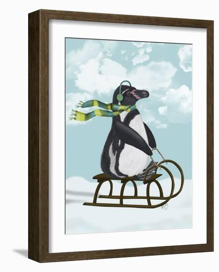 Penguin On Sled-Fab Funky-Framed Art Print