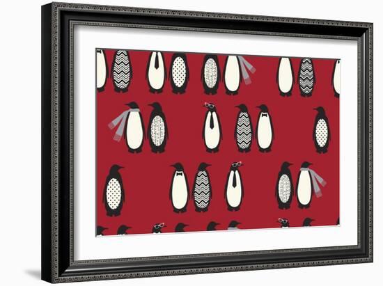 Penguin Parade Red-Joanne Paynter Design-Framed Giclee Print