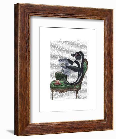 Penguin Reading Newspaper-Fab Funky-Framed Art Print