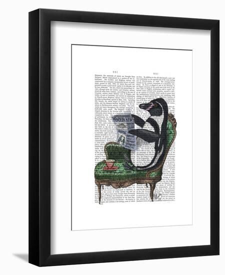 Penguin Reading Newspaper-Fab Funky-Framed Art Print