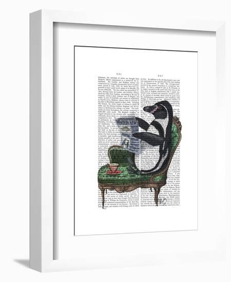 Penguin Reading Newspaper-Fab Funky-Framed Art Print