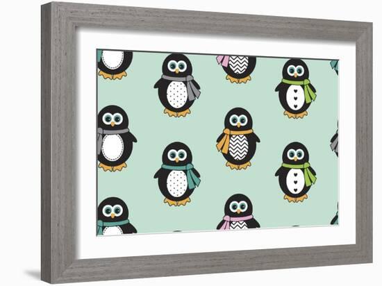 Penguin Scarves-Joanne Paynter Design-Framed Giclee Print