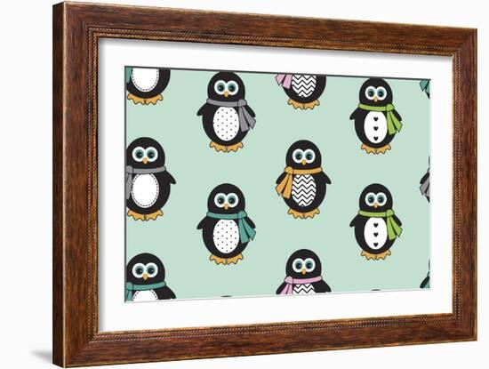 Penguin Scarves-Joanne Paynter Design-Framed Giclee Print