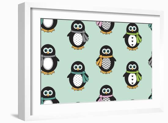 Penguin Scarves-Joanne Paynter Design-Framed Giclee Print