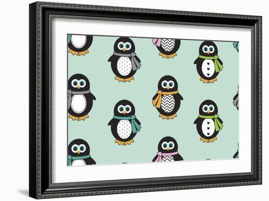 Penguin Scarves-Joanne Paynter Design-Framed Giclee Print