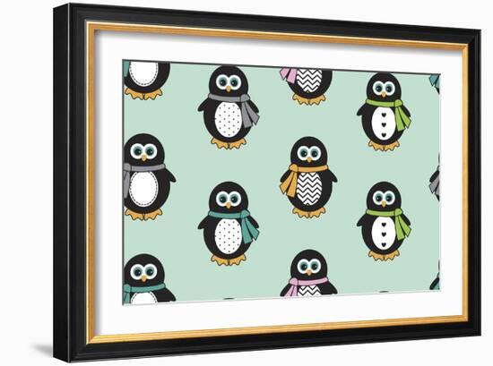 Penguin Scarves-Joanne Paynter Design-Framed Giclee Print