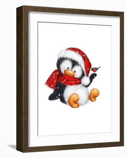 Penguin With Robin-MAKIKO-Framed Giclee Print