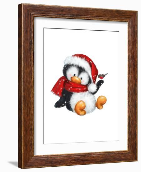 Penguin With Robin-MAKIKO-Framed Giclee Print