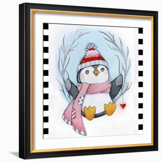 Penguin Wreath-Valarie Wade-Framed Giclee Print