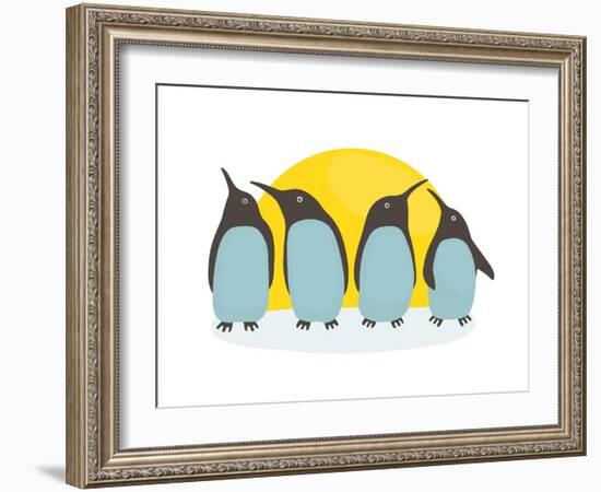 Penguins and Sun. Illustration of Penguins Birds Standing. Vector Eps8-Popmarleo-Framed Art Print