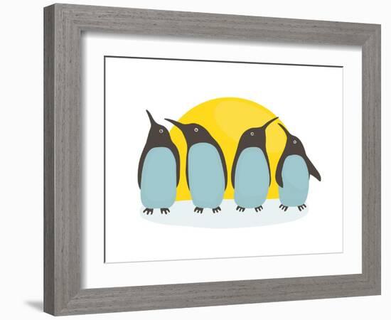 Penguins and Sun. Illustration of Penguins Birds Standing. Vector Eps8-Popmarleo-Framed Art Print