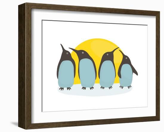 Penguins and Sun. Illustration of Penguins Birds Standing. Vector Eps8-Popmarleo-Framed Art Print