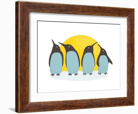 Penguins and Sun. Illustration of Penguins Birds Standing. Vector Eps8-Popmarleo-Framed Art Print