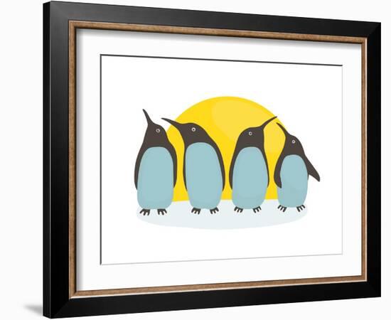 Penguins and Sun. Illustration of Penguins Birds Standing. Vector Eps8-Popmarleo-Framed Art Print