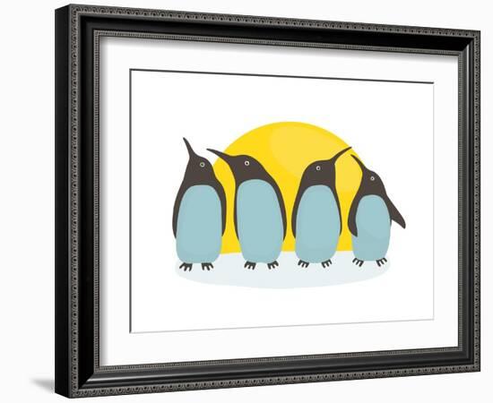 Penguins and Sun. Illustration of Penguins Birds Standing. Vector Eps8-Popmarleo-Framed Art Print