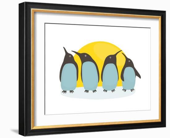 Penguins and Sun. Illustration of Penguins Birds Standing. Vector Eps8-Popmarleo-Framed Art Print