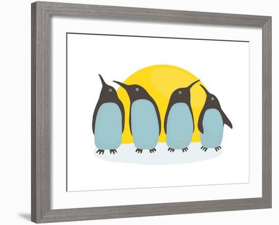 Penguins and Sun. Illustration of Penguins Birds Standing. Vector Eps8-Popmarleo-Framed Art Print