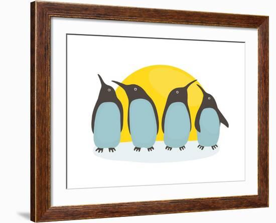 Penguins and Sun. Illustration of Penguins Birds Standing. Vector Eps8-Popmarleo-Framed Art Print