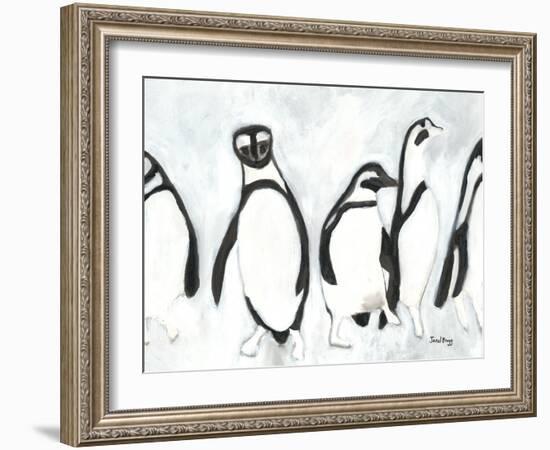 Penguins at Woodland Park Zoo, C.2021 (Sumi Ink and Gesso on Paper)-Janel Bragg-Framed Giclee Print