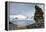 Penguins below dramatic rock formations, Half Moon Bay, South Sheltand Islands, Antarctica, Polar R-Michael Runkel-Framed Premier Image Canvas