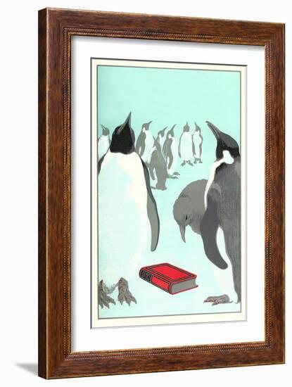 Penguins Discover a Book-null-Framed Art Print