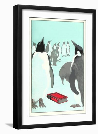 Penguins Discover a Book-null-Framed Art Print