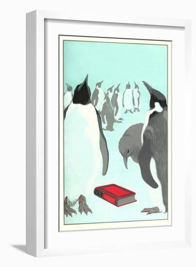 Penguins Discover a Book-null-Framed Art Print