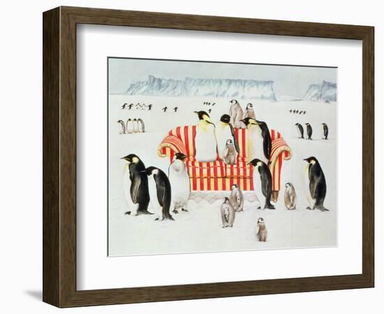 Penguins on a Red and White Sofa, 1994-E.B. Watts-Framed Premium Giclee Print