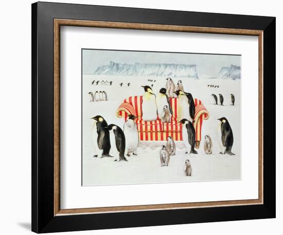 Penguins on a Red and White Sofa, 1994-E.B. Watts-Framed Premium Giclee Print