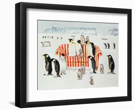 Penguins on a Red and White Sofa, 1994-E.B. Watts-Framed Premium Giclee Print