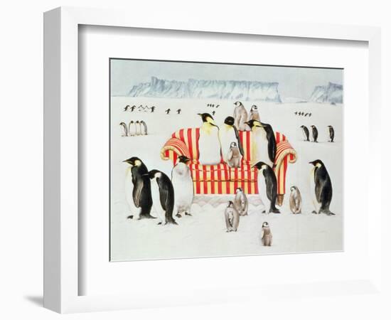 Penguins on a Red and White Sofa, 1994-E.B. Watts-Framed Premium Giclee Print