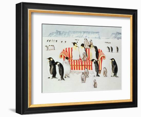 Penguins on a Red and White Sofa, 1994-E.B. Watts-Framed Premium Giclee Print