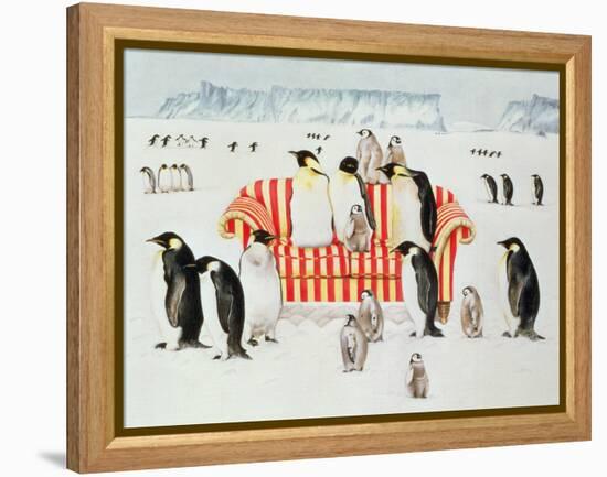 Penguins on a Red and White Sofa, 1994-E.B. Watts-Framed Premier Image Canvas