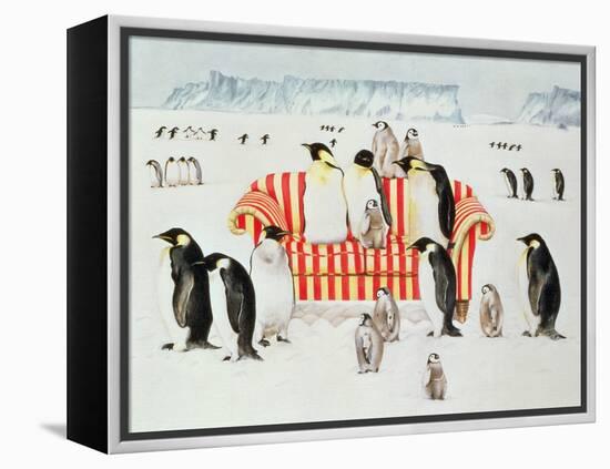 Penguins on a Red and White Sofa, 1994-E.B. Watts-Framed Premier Image Canvas