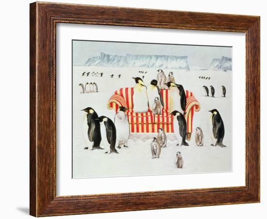 Penguins on a Red and White Sofa, 1994-E.B. Watts-Framed Giclee Print