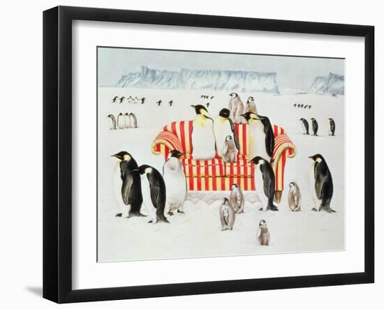 Penguins on a Red and White Sofa, 1994-E.B. Watts-Framed Giclee Print