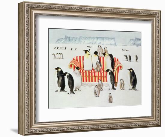 Penguins on a Red and White Sofa, 1994-E.B. Watts-Framed Giclee Print